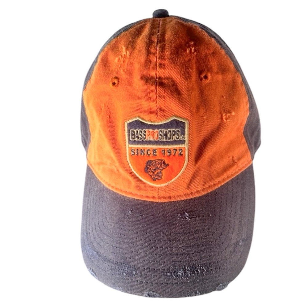 Bass Pro Shops Distressed Denim Baseball Hat – Blue & Orange – OSFA